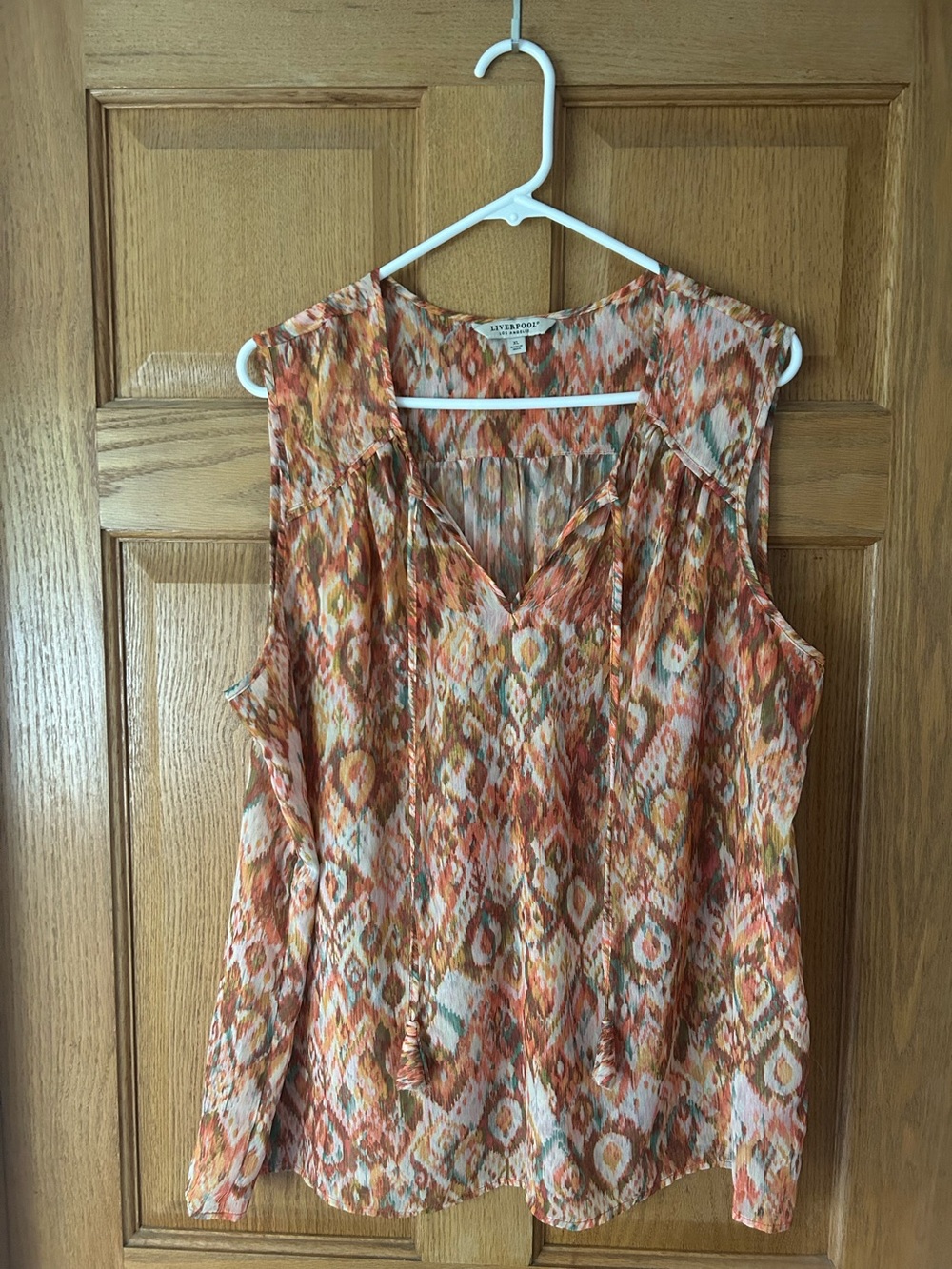 Liverpool Orange and Cream Ikat Sleeveless V-Neck Camisole
